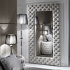 Large Modern Button Upholstered Nubuck Leather Wall Mirror